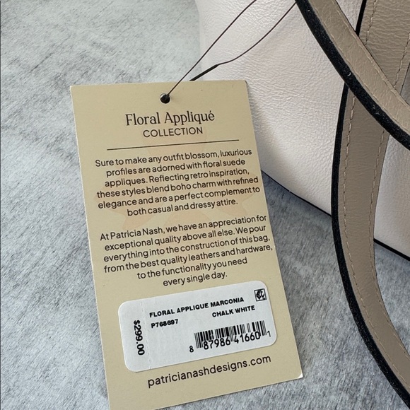 Patricia Nash Marconia Leather Tote Floral Applique HandBag Tassel Chalk White - Picture 11 of 12